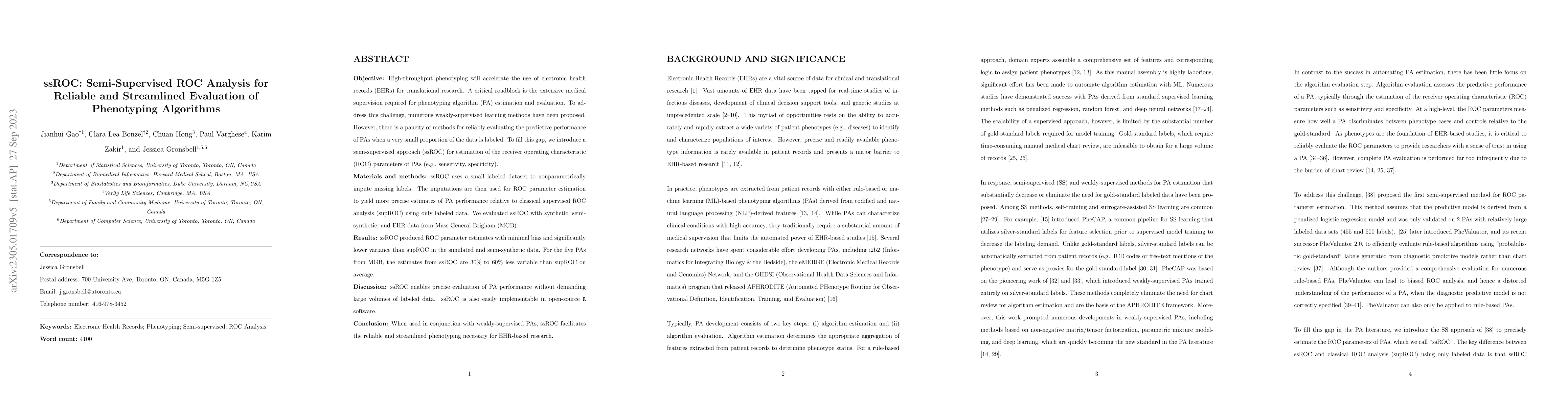 Thumbnail for ssROC: Semi-Supervised ROC Analysis for Reliable and Streamlined
  Evaluation of Phenotyping Algorithms