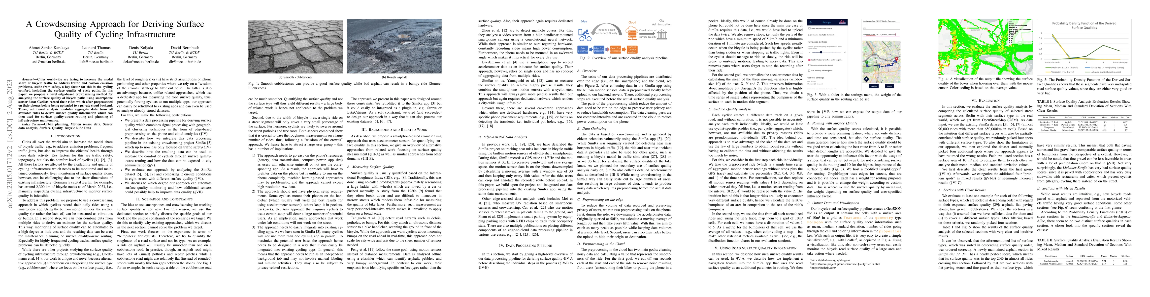 Thumbnail for A Crowdsensing Approach for Deriving Surface Quality of Cycling
  Infrastructure