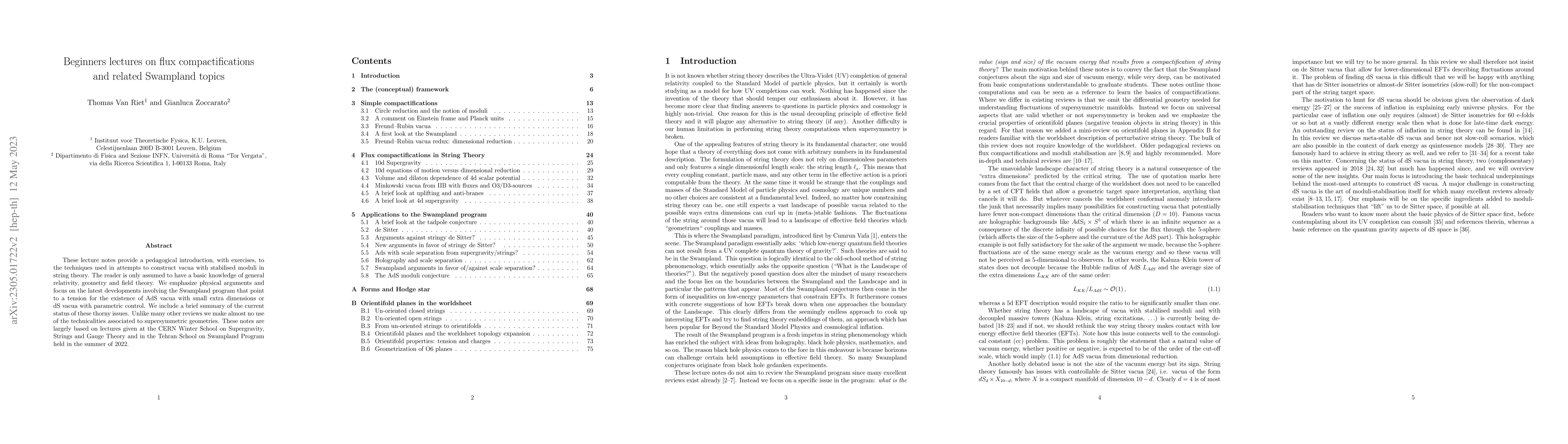 Thumbnail for Beginners lectures on flux compactifications and related Swampland
  topics