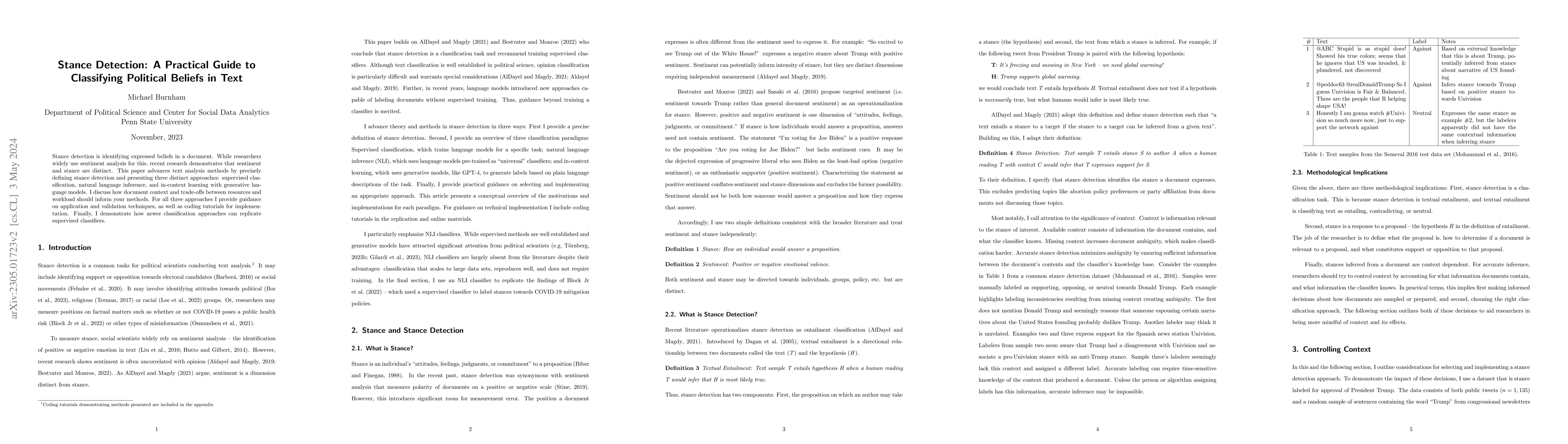 Thumbnail for Stance Detection: A Practical Guide to Classifying Political Beliefs in
  Text