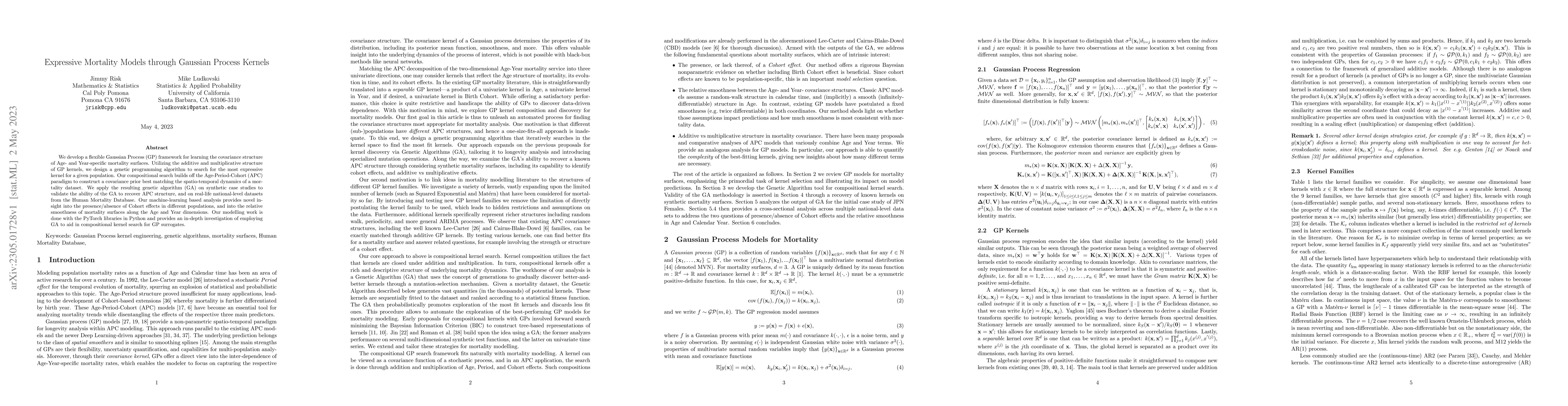 Thumbnail for Expressive Mortality Models through Gaussian Process Kernels