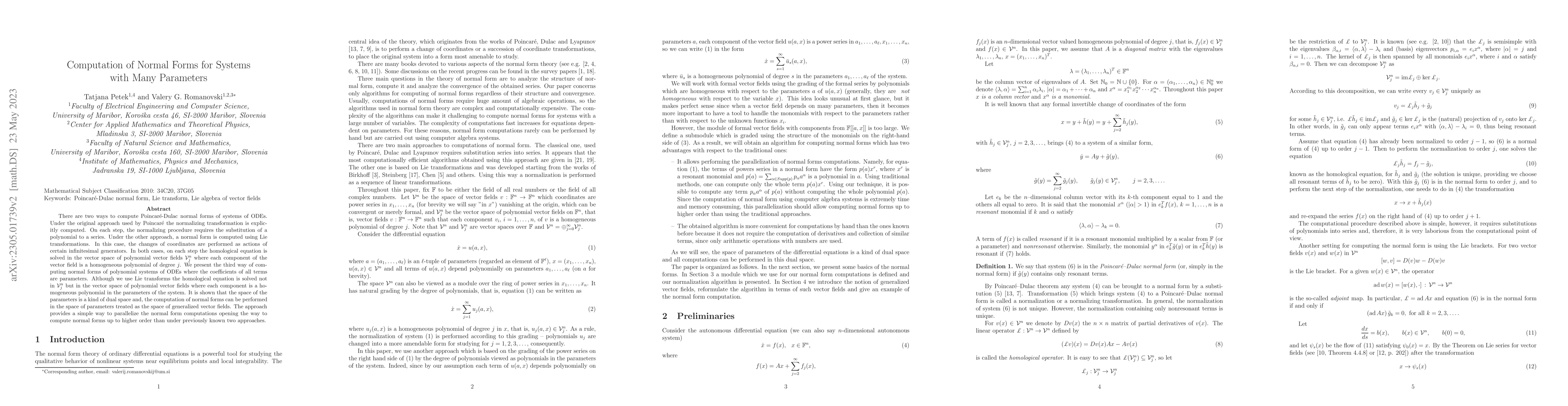 Thumbnail for Computation of Normal Forms for Systems with Many Parameters