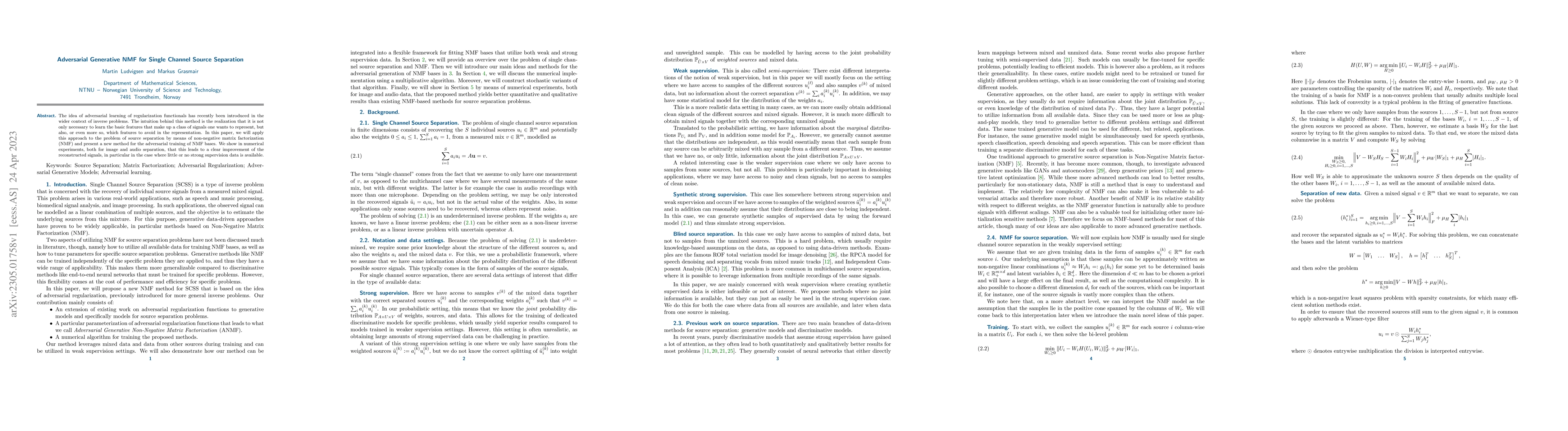 Thumbnail for Adversarial Generative NMF for Single Channel Source Separation