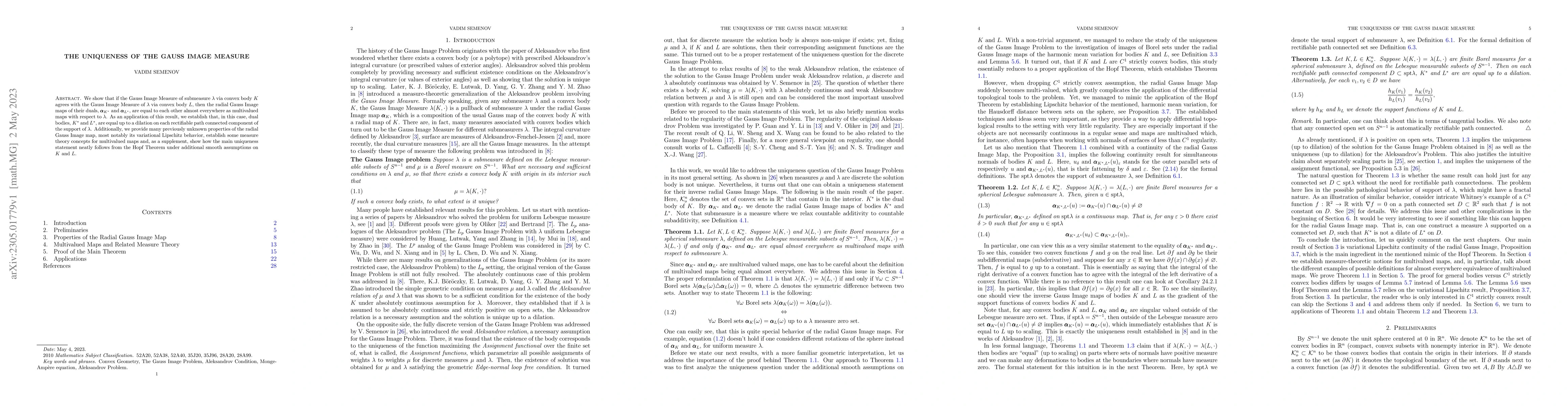 Thumbnail for The Uniqueness of the Gauss Image Measure