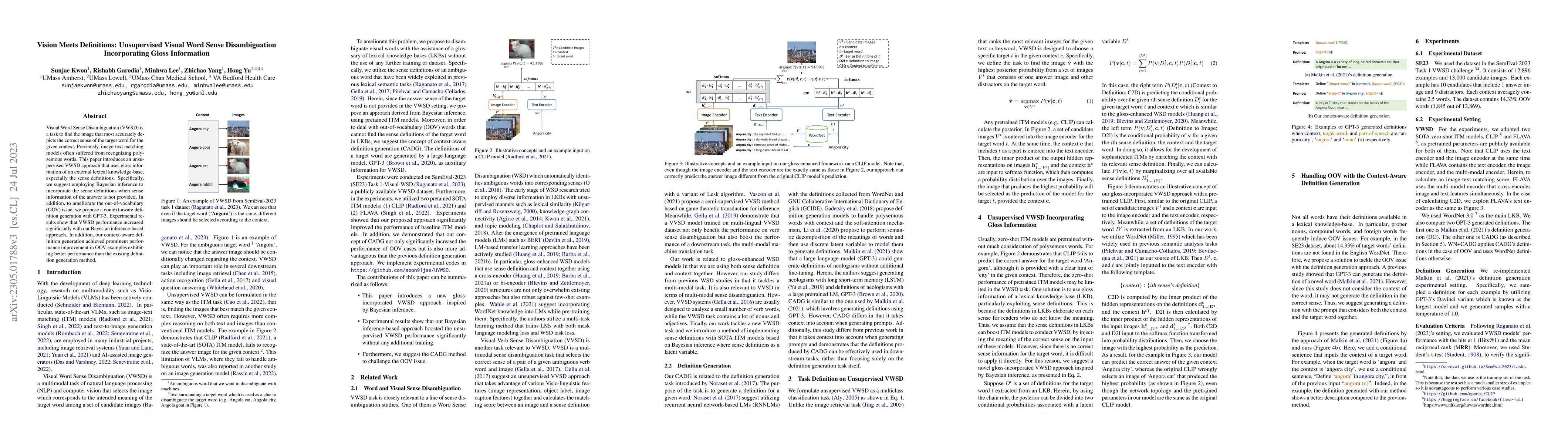 Thumbnail for Vision Meets Definitions: Unsupervised Visual Word Sense Disambiguation
  Incorporating Gloss Information
