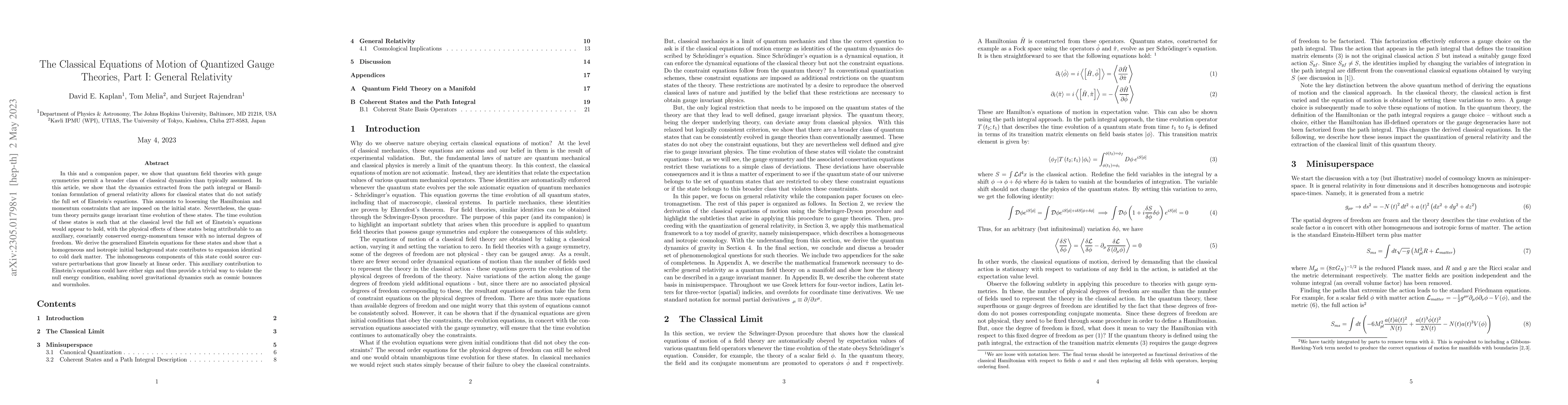 Thumbnail for The Classical Equations of Motion of Quantized Gauge Theories, Part I:
  General Relativity