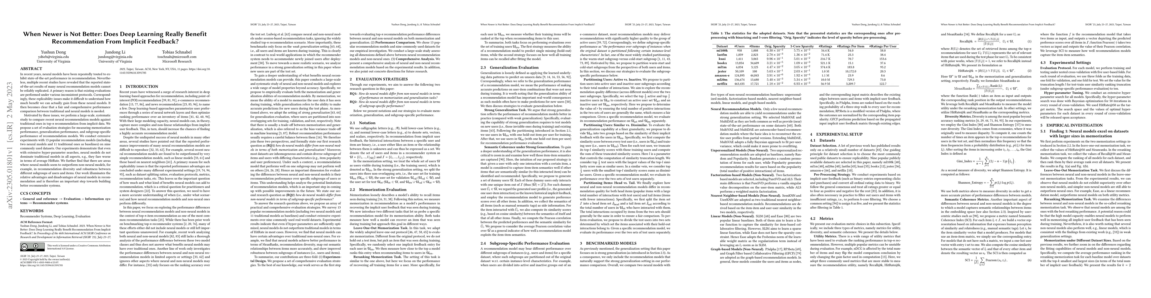 Thumbnail for When Newer is Not Better: Does Deep Learning Really Benefit
  Recommendation From Implicit Feedback?