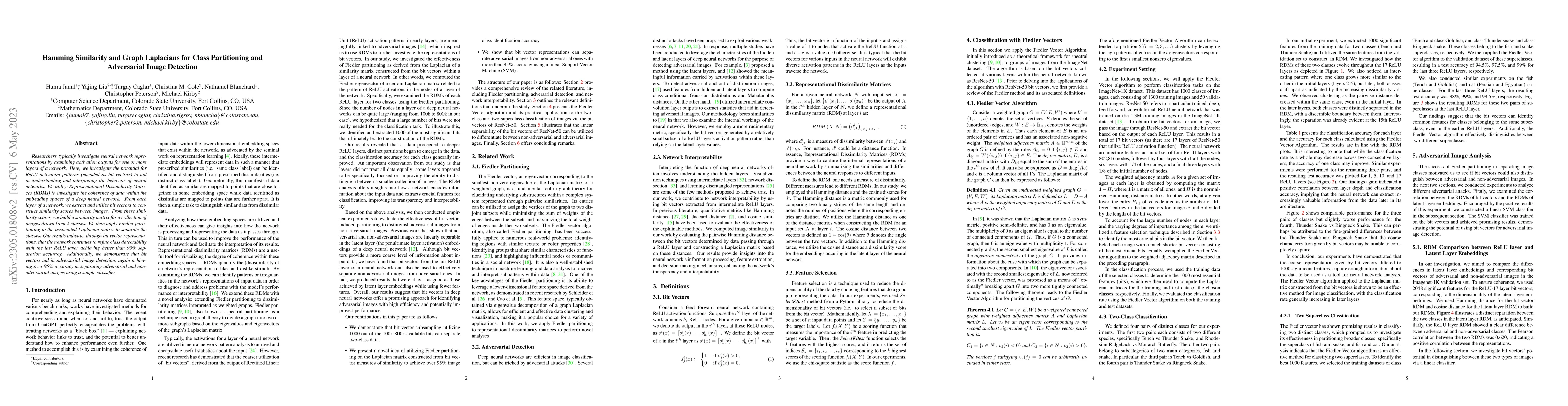 Thumbnail for Hamming Similarity and Graph Laplacians for Class Partitioning and
  Adversarial Image Detection