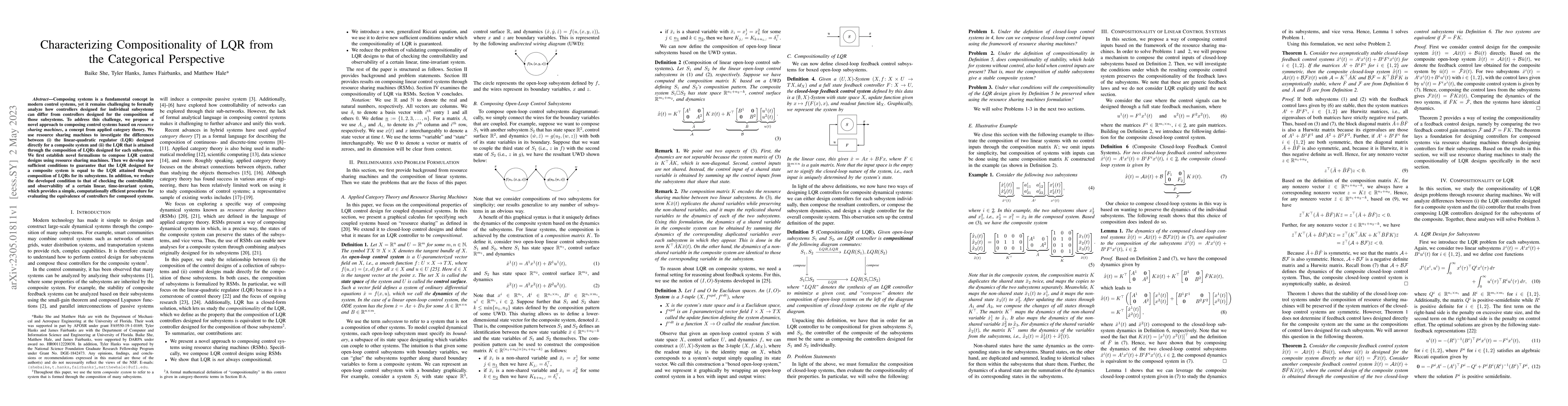Thumbnail for Characterizing Compositionality of LQR from the Categorical Perspective