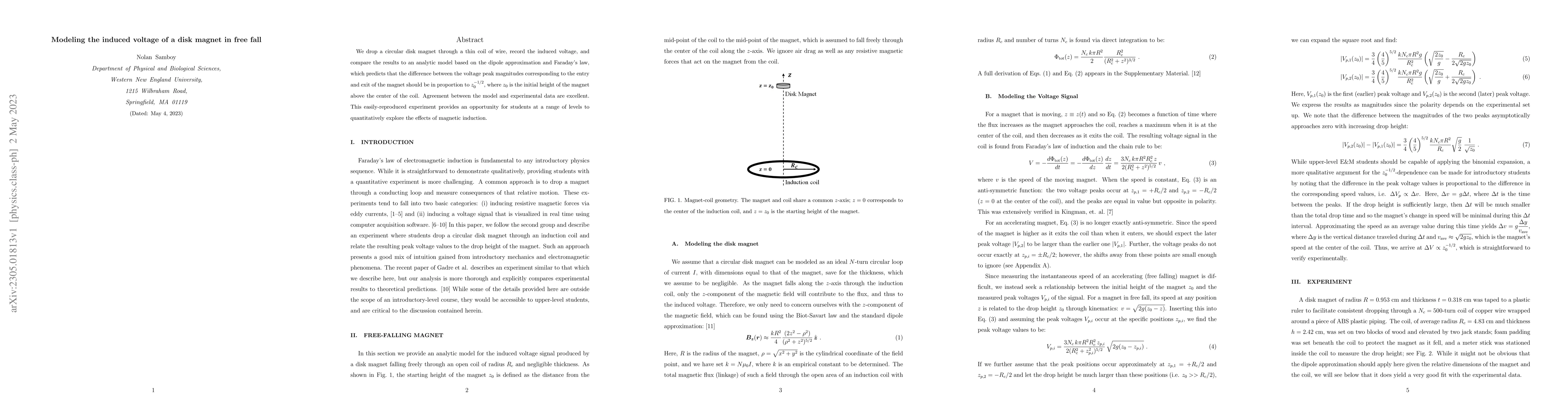 Thumbnail for Modeling the induced voltage of a disk magnet in free fall