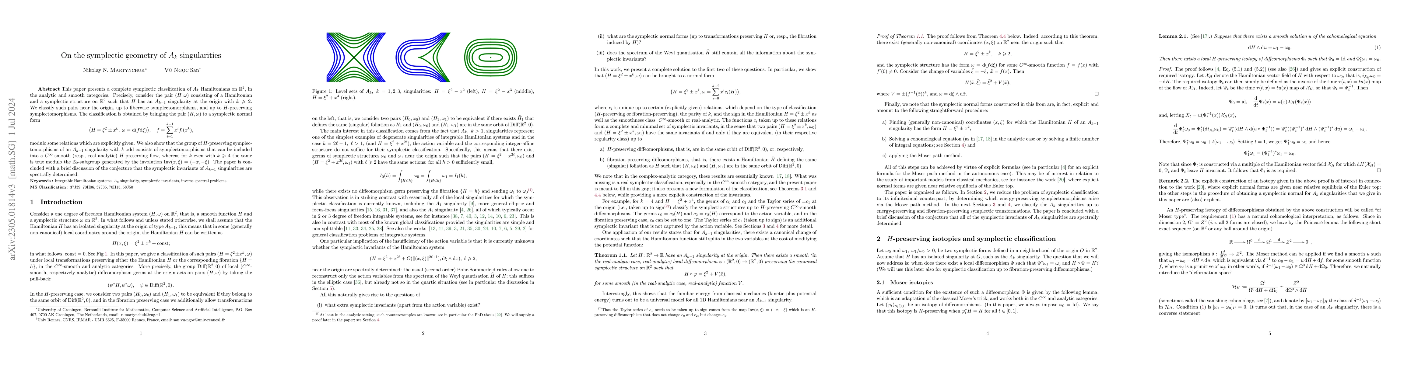 Thumbnail for On the symplectic geometry of $A_k$ singularities