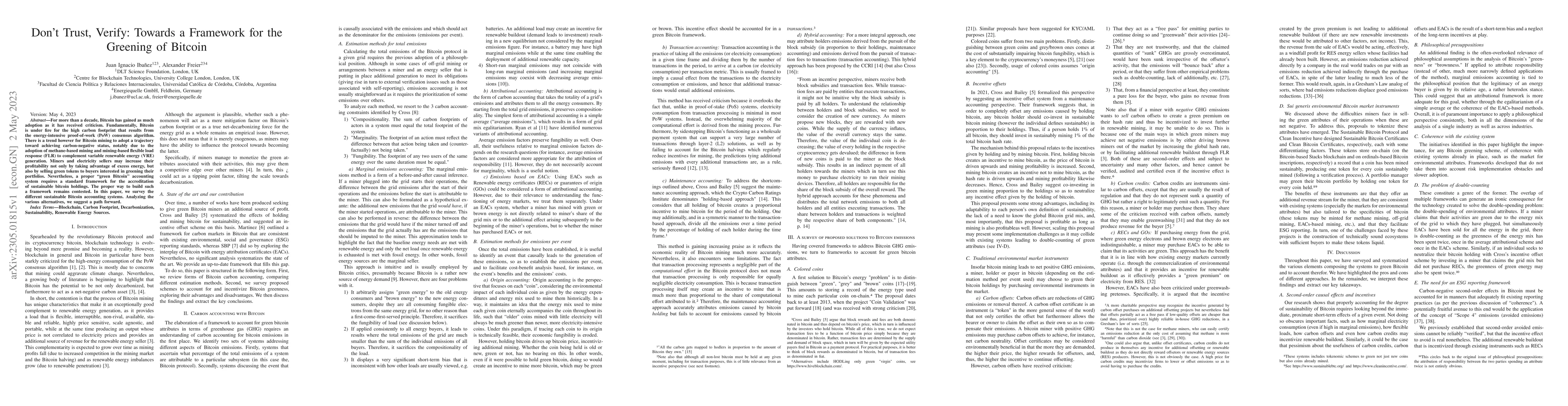Thumbnail for Don't Trust, Verify: Towards a Framework for the Greening of Bitcoin