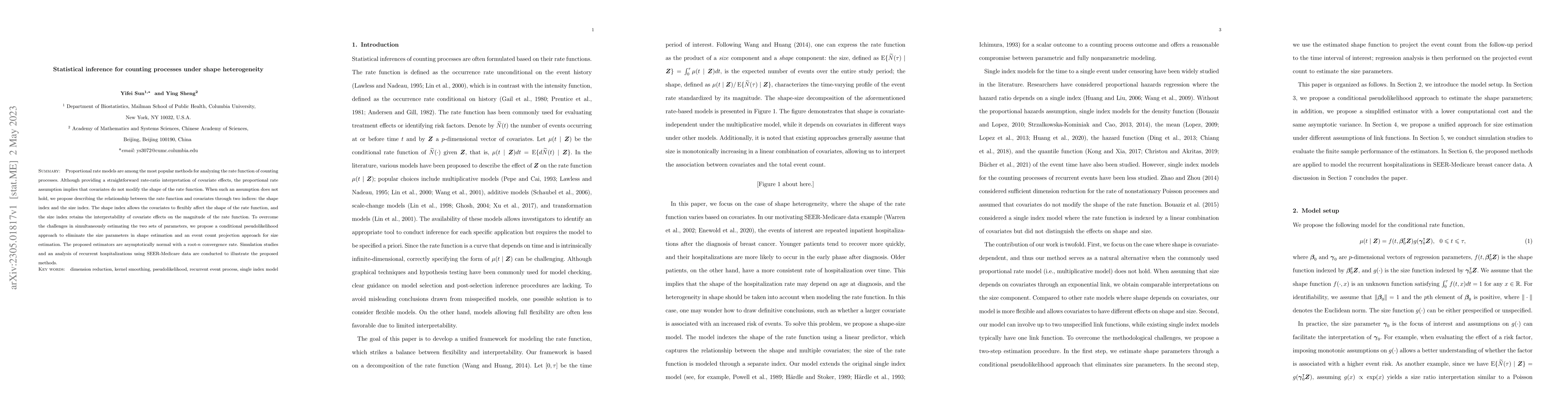 Thumbnail for Statistical inference for counting processes under shape heterogeneity