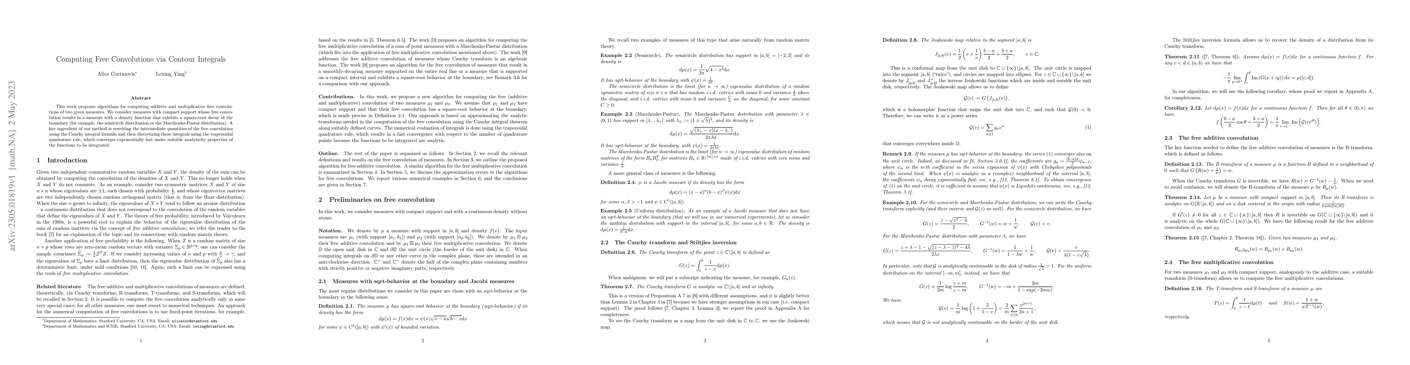 Thumbnail for Computing Free Convolutions via Contour Integrals