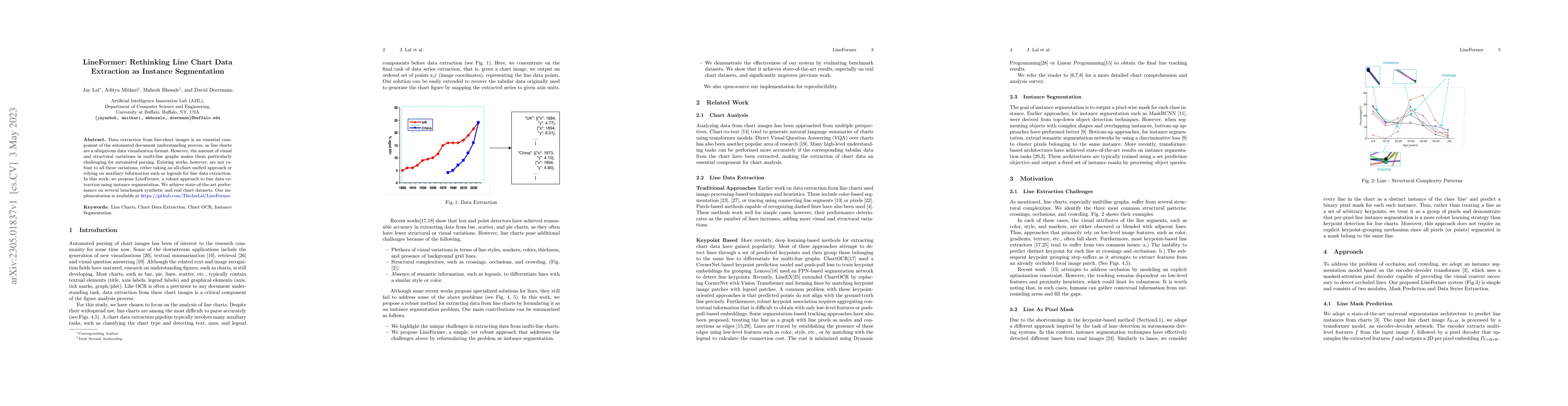 Thumbnail for LineFormer: Rethinking Line Chart Data Extraction as Instance
  Segmentation