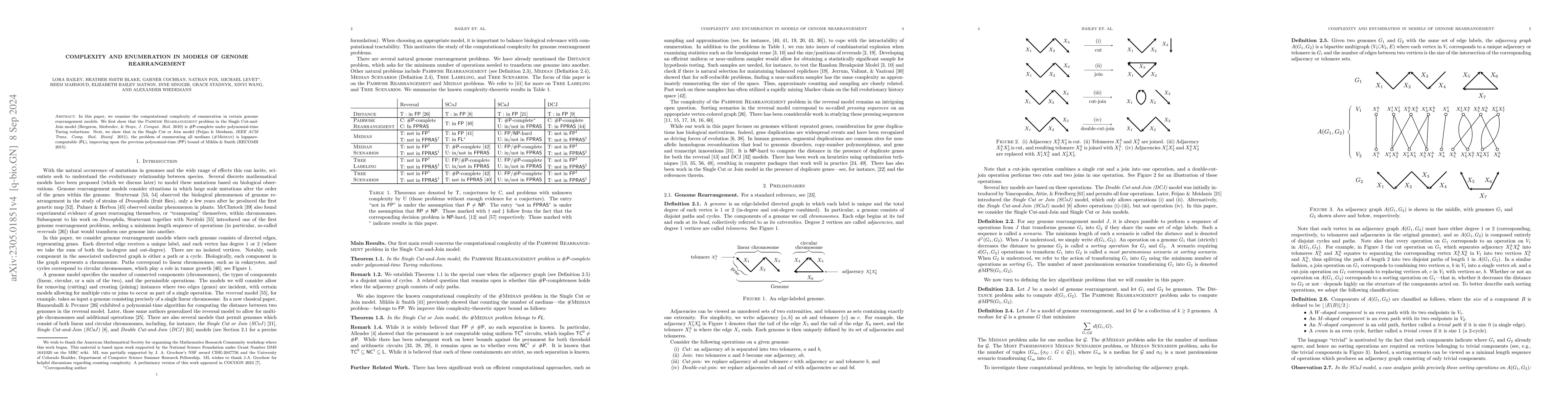 Thumbnail for Complexity and Enumeration in Models of Genome Rearrangement