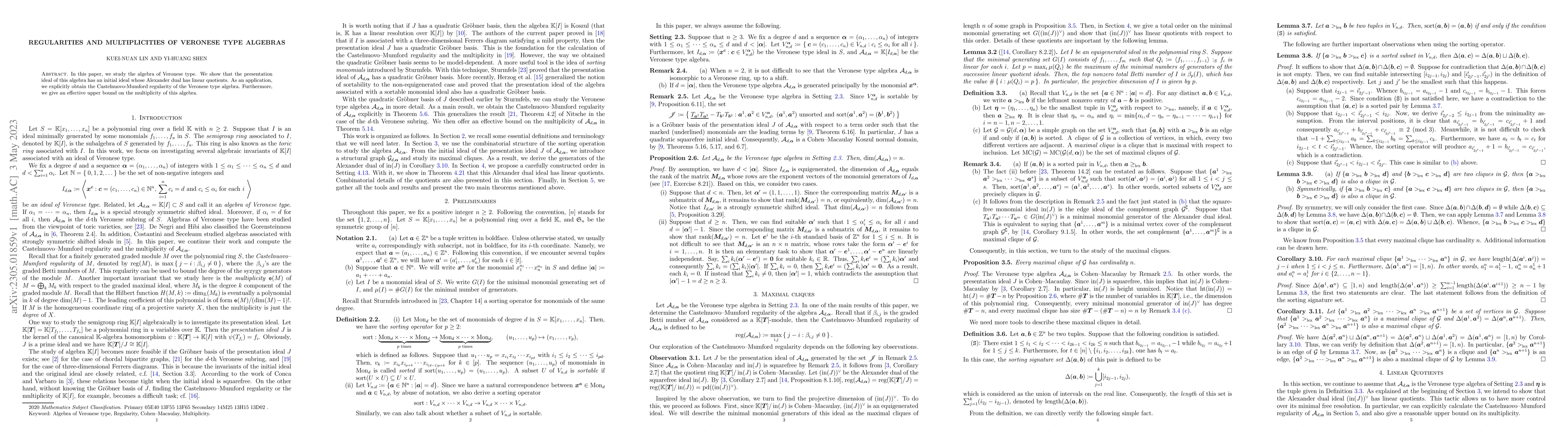 Thumbnail for Regularities and multiplicities of Veronese type algebras