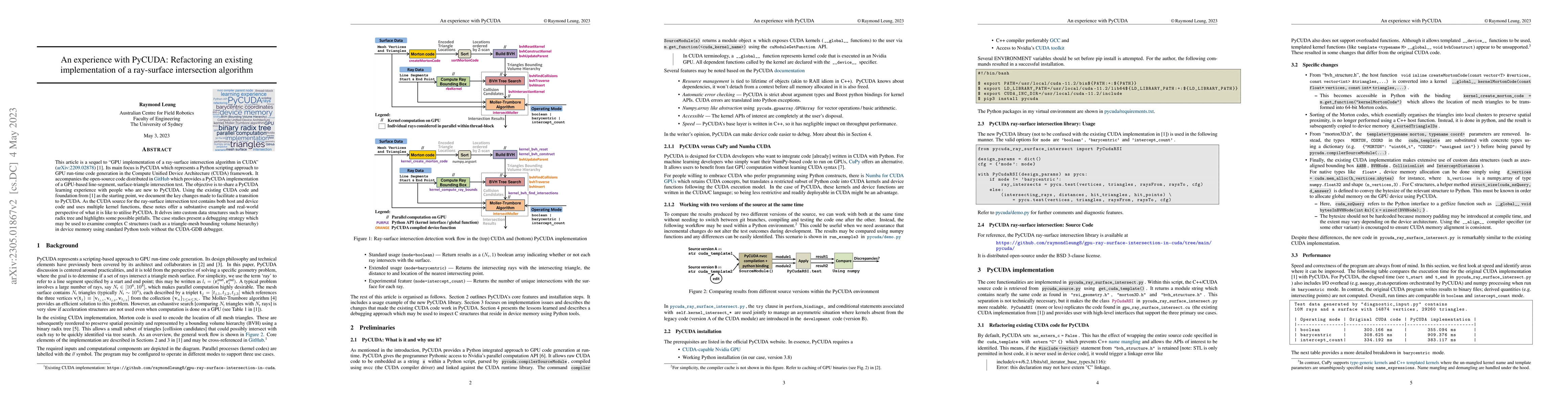 Thumbnail for An experience with PyCUDA: Refactoring an existing implementation of a
  ray-surface intersection algorithm