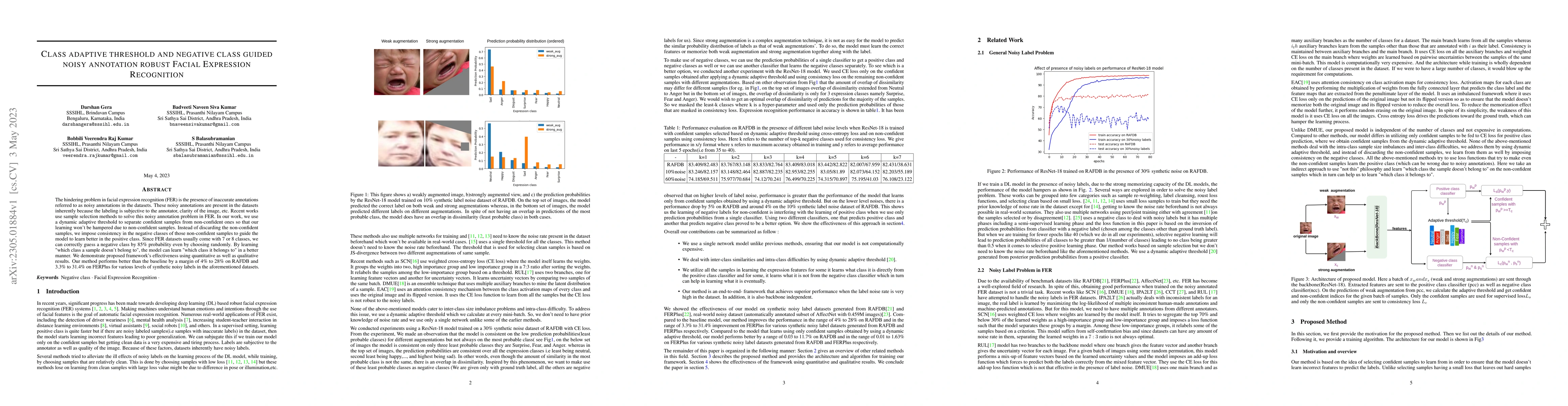 Thumbnail for Class adaptive threshold and negative class guided noisy annotation
  robust Facial Expression Recognition