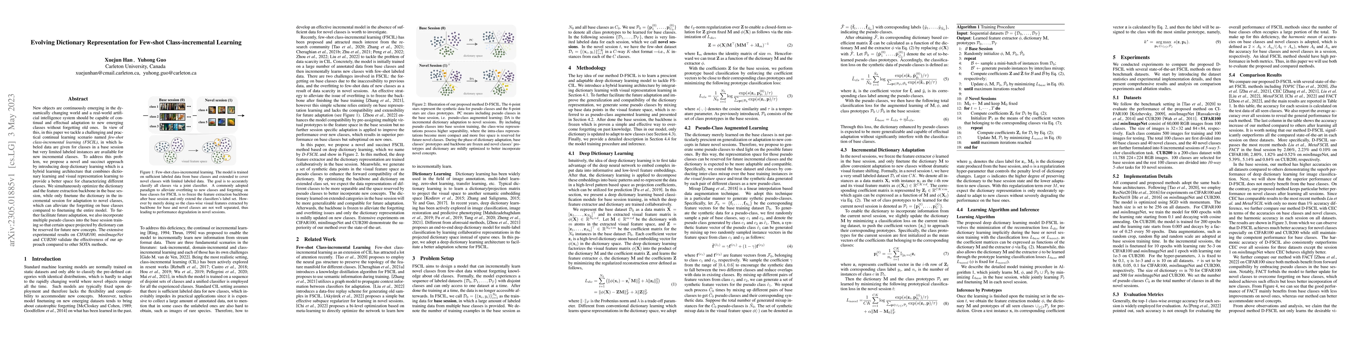 Thumbnail for Evolving Dictionary Representation for Few-shot Class-incremental
  Learning