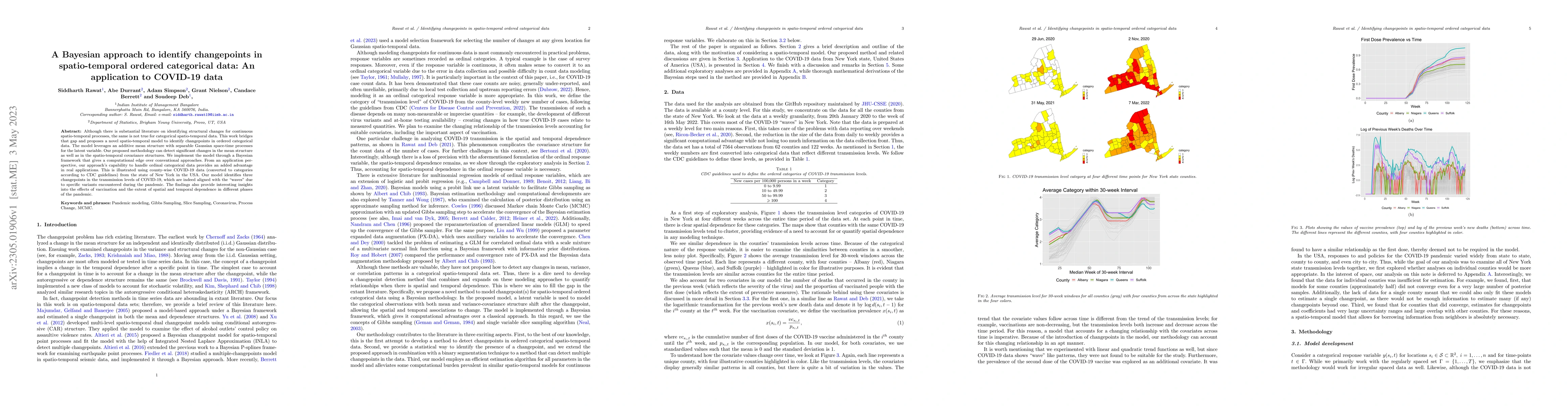 Thumbnail for A Bayesian approach to identify changepoints in spatio-temporal ordered
  categorical data: An application to COVID-19 data