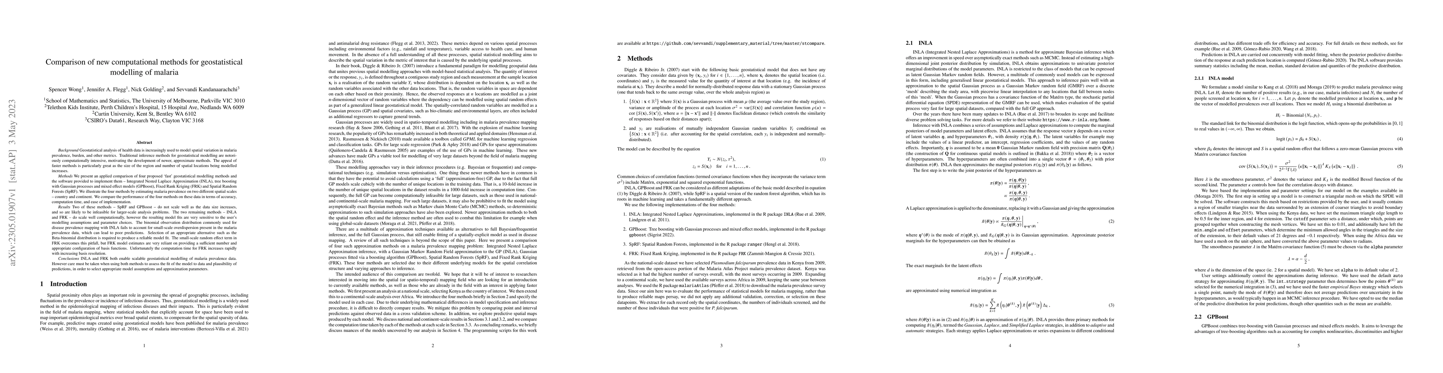 Thumbnail for Comparison of new computational methods for geostatistical modelling of
  malaria