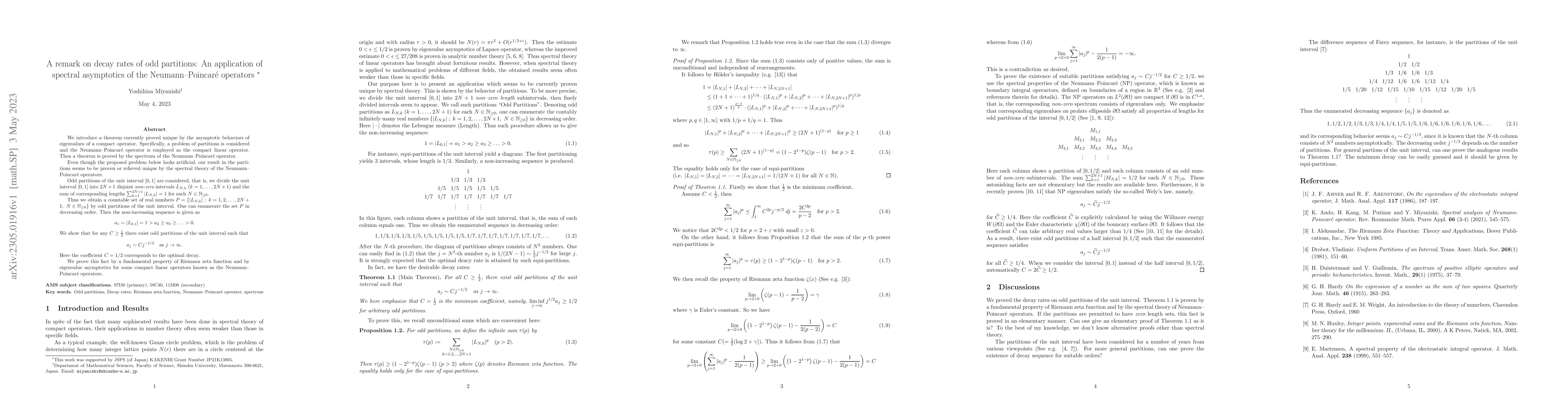 Thumbnail for A remark on decay rates of odd partitions: An application of spectral
  asymptotics of the Neumann--Poincar\'e operators
