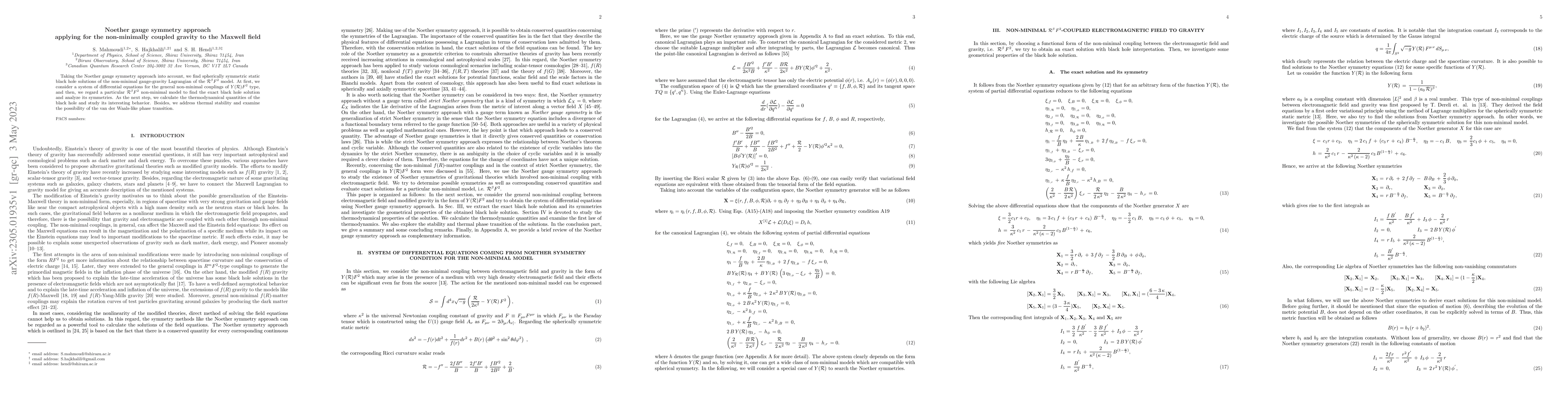 Thumbnail for Noether gauge symmetry approach applying for the non-minimally coupled
  gravity to the Maxwell field