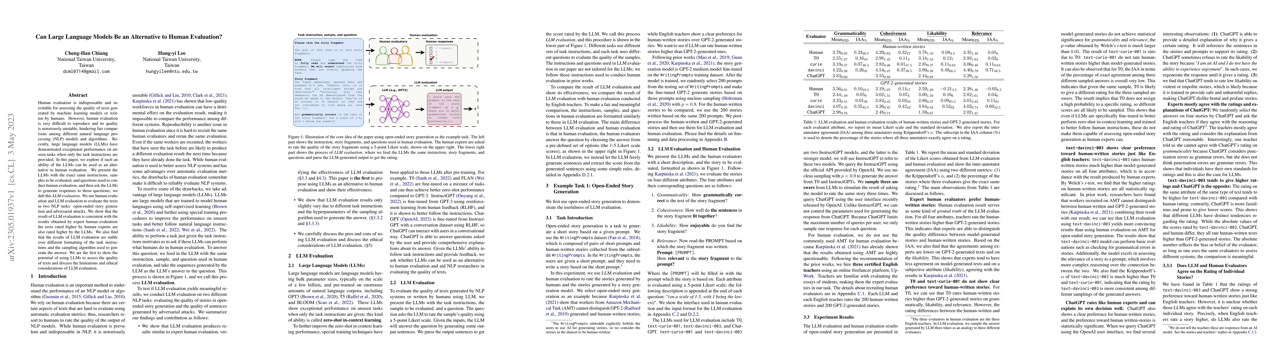 Thumbnail for Can Large Language Models Be an Alternative to Human Evaluations?