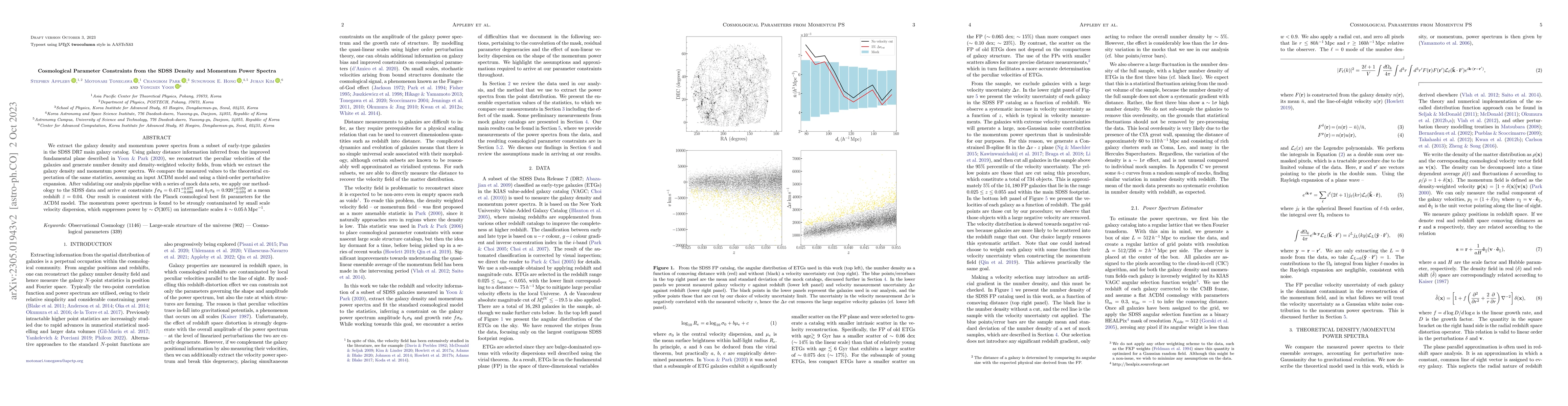Thumbnail for Cosmological Parameter Constraints from the SDSS Density and Momentum
  Power Spectra