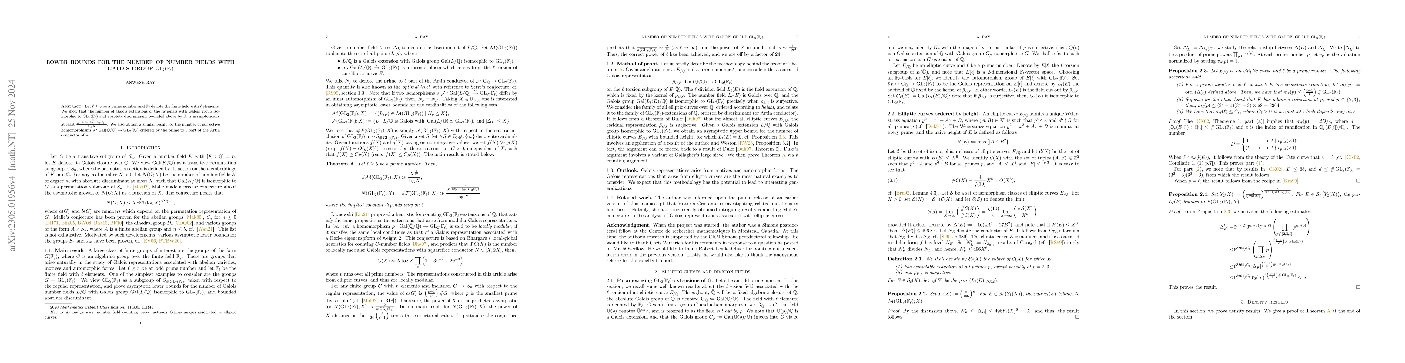 Thumbnail for Lower bounds for the number of number fields with Galois group
  $GL_2(\mathbb{F}_\ell)$