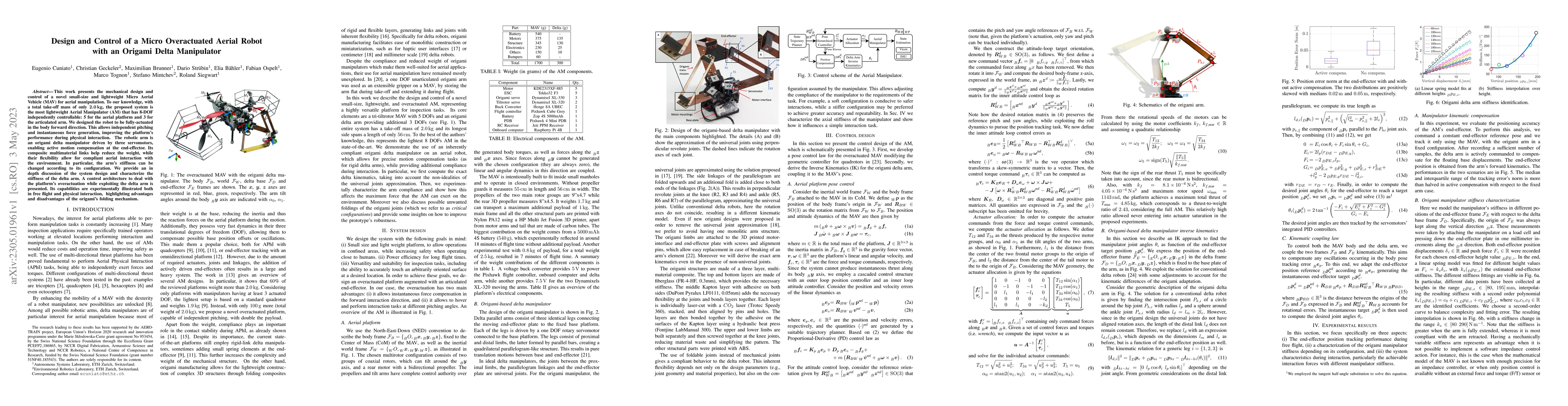 Thumbnail for Design and Control of a Micro Overactuated Aerial Robot with an Origami
  Delta Manipulator