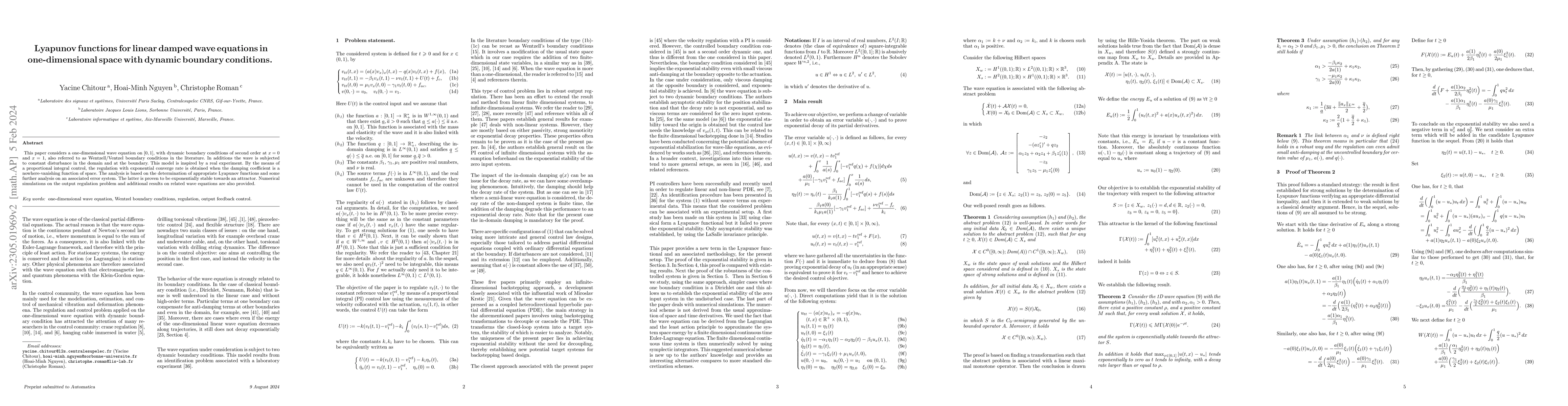 Thumbnail for Lyapunov functions for linear damped wave equations in one-dimensional
  space with dynamic boundary conditions