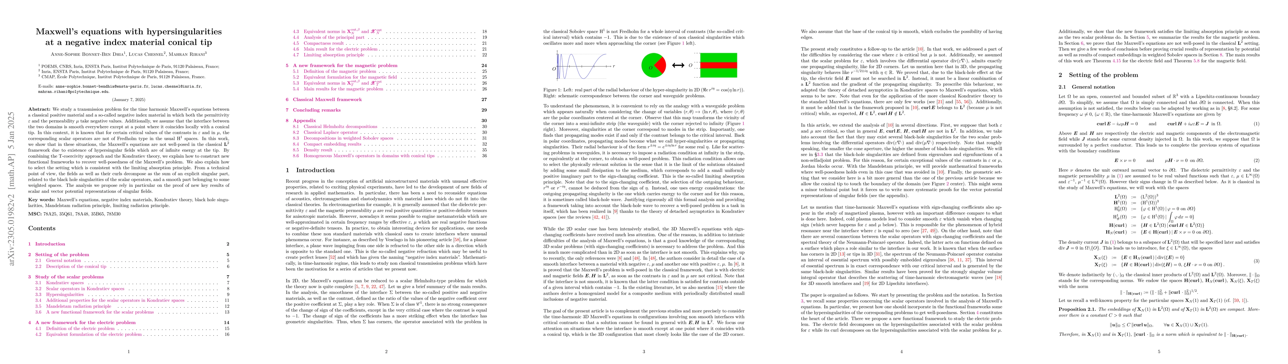 Thumbnail for Maxwell's equations with hypersingularities at a negative index material
  conical tip