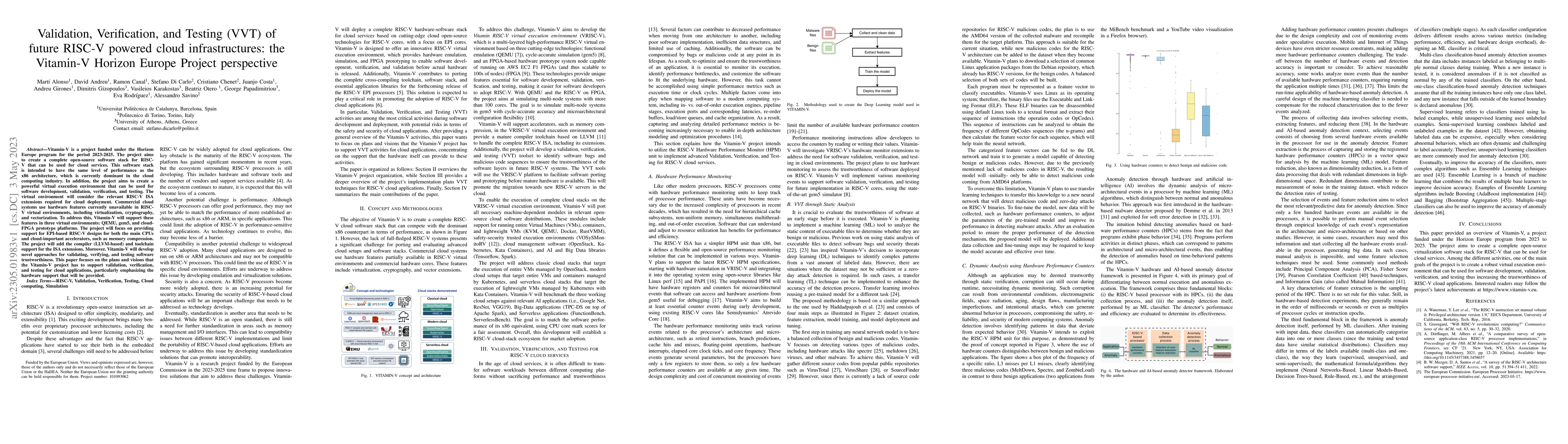 Thumbnail for Validation, Verification, and Testing (VVT) of future RISC-V powered
  cloud infrastructures: the Vitamin-V Horizon Europe Project perspective