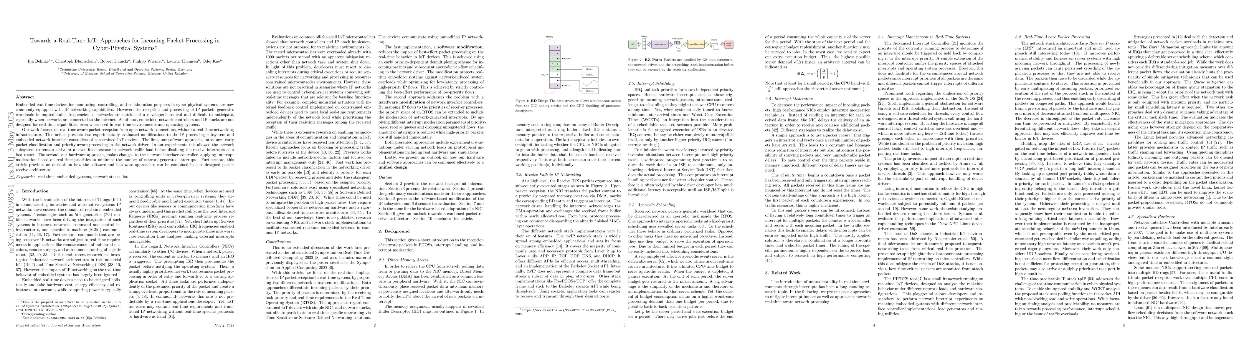 Thumbnail for Towards a Real-Time IoT: Approaches for Incoming Packet Processing in
  Cyber-Physical Systems