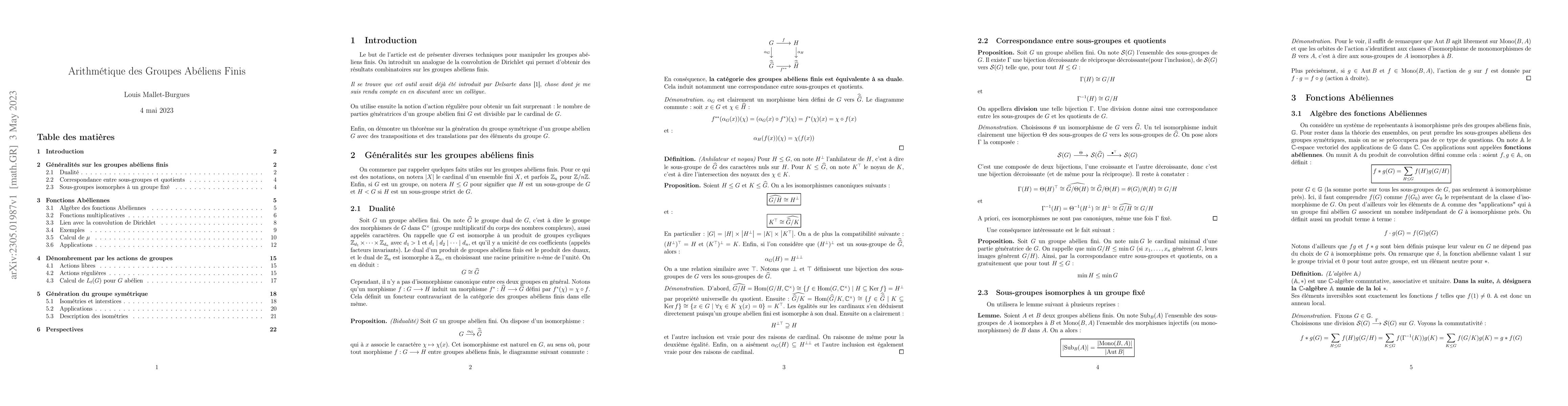 Thumbnail for Arithm\'etique des Groupes Ab\'eliens Finis