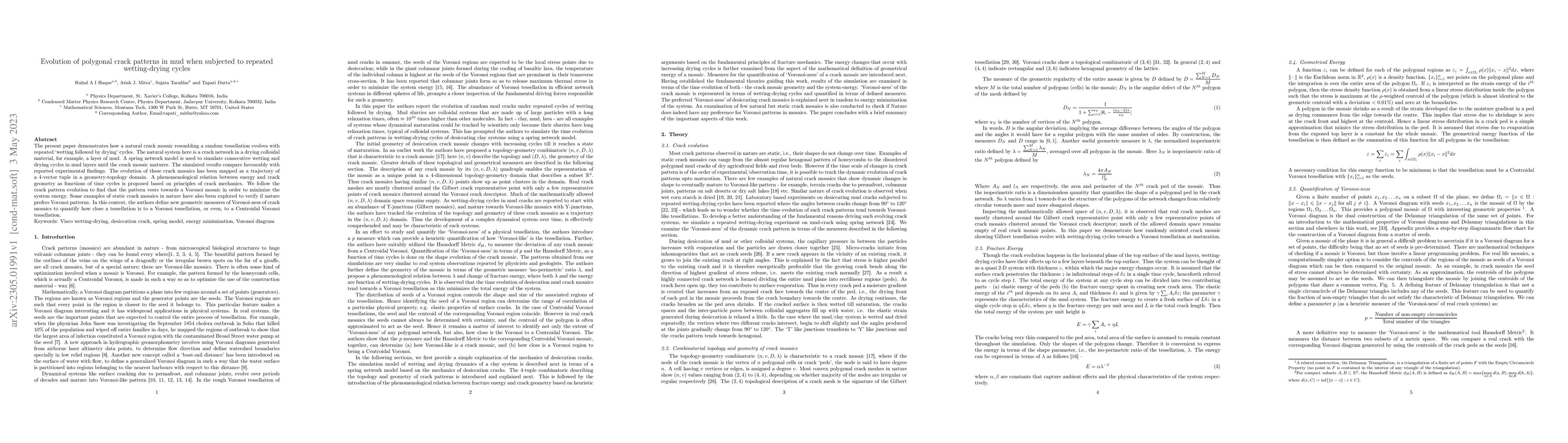 Thumbnail for Evolution of polygonal crack patterns in mud when subjected to repeated
  wetting-drying cycles