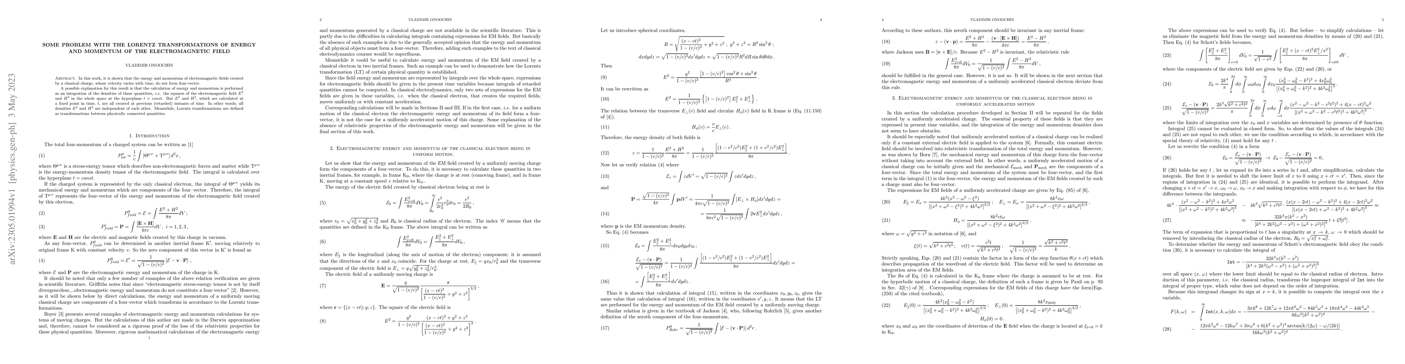 Thumbnail for Some problem with the Lorentz transformations of energy and momentum of
  the electromagnetic field