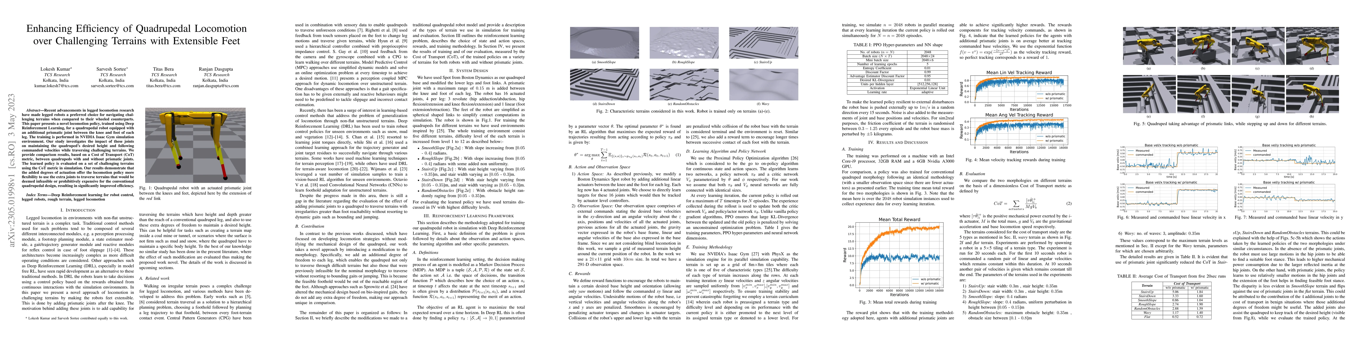 Thumbnail for Enhancing Efficiency of Quadrupedal Locomotion over Challenging Terrains
  with Extensible Feet