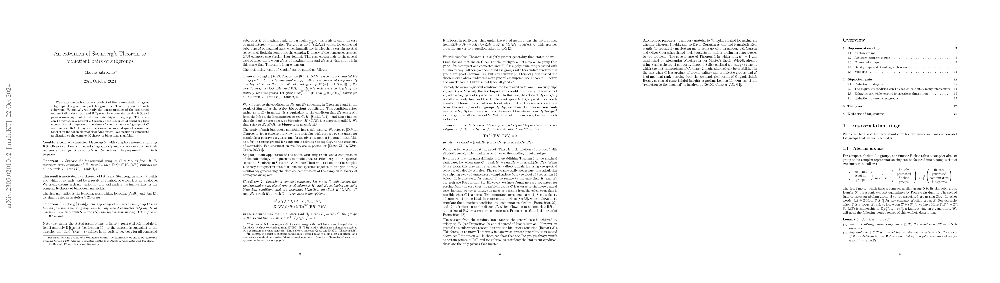 Thumbnail for An extension of Steinberg's Theorem to biquotient pairs of subgroups