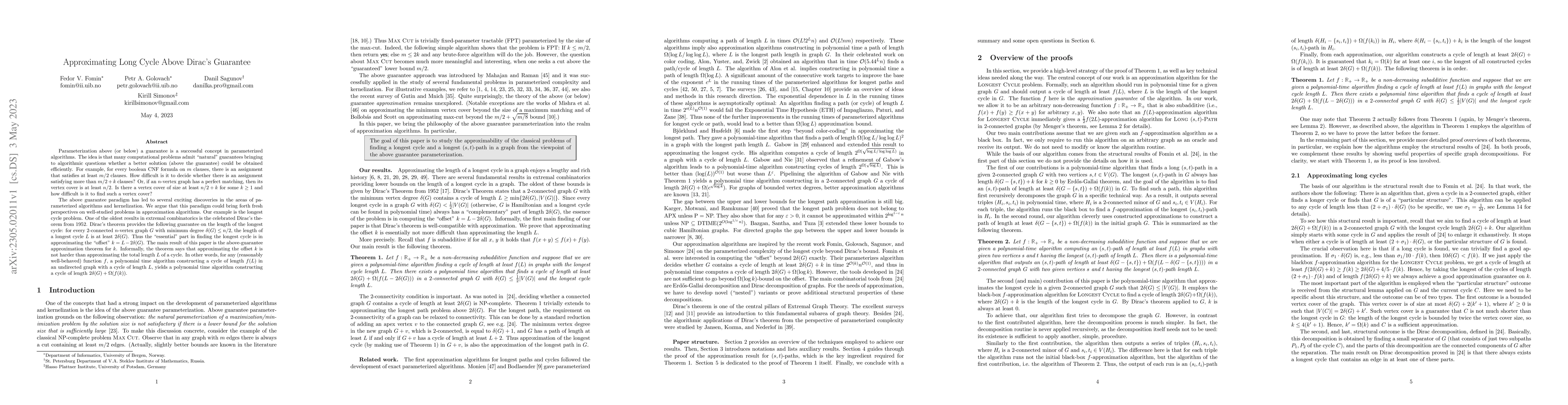 Thumbnail for Approximating Long Cycle Above Dirac's Guarantee