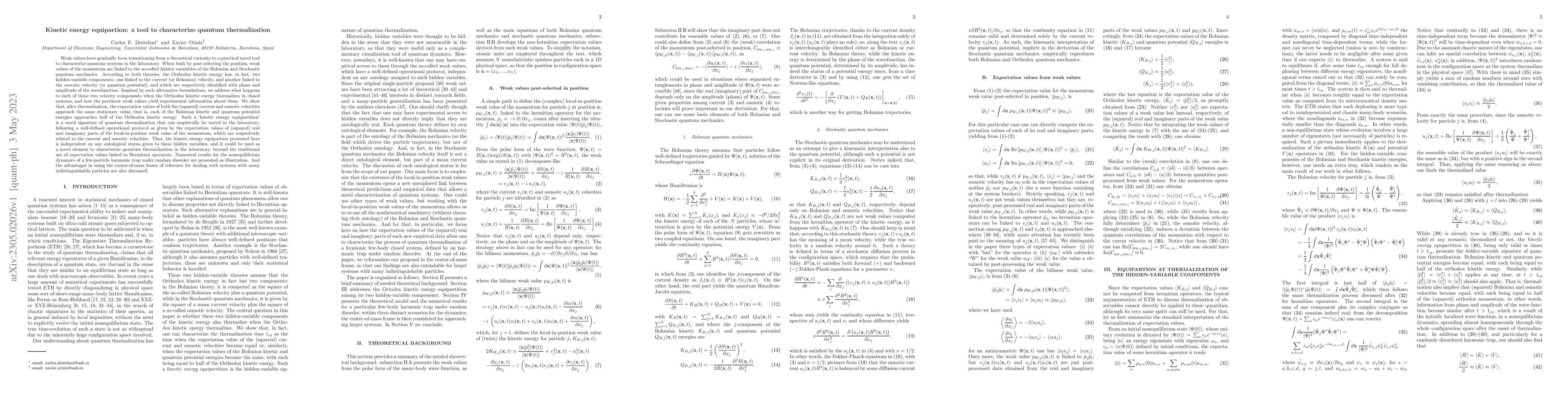 Thumbnail for Kinetic energy equipartition: a tool to characterize quantum
  thermalization
