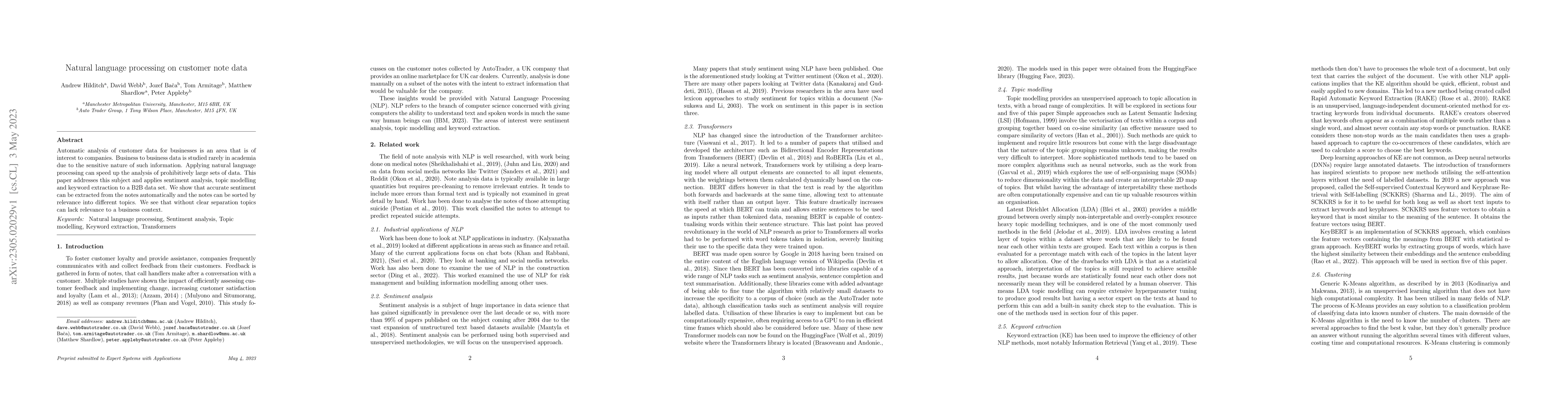 Thumbnail for Natural language processing on customer note data