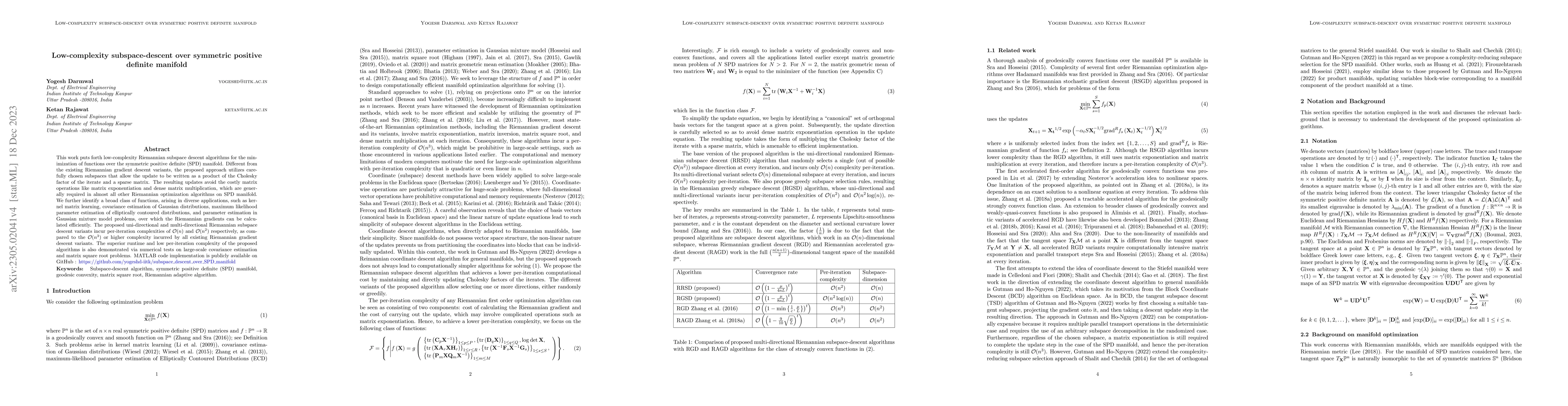 Thumbnail for Low-complexity subspace-descent over symmetric positive definite
  manifold