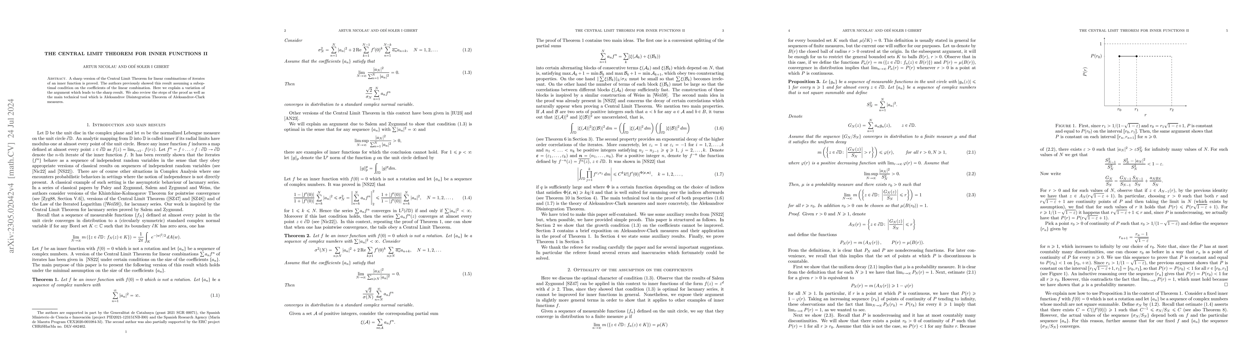 Thumbnail for The Central Limit Theorem for inner functions II