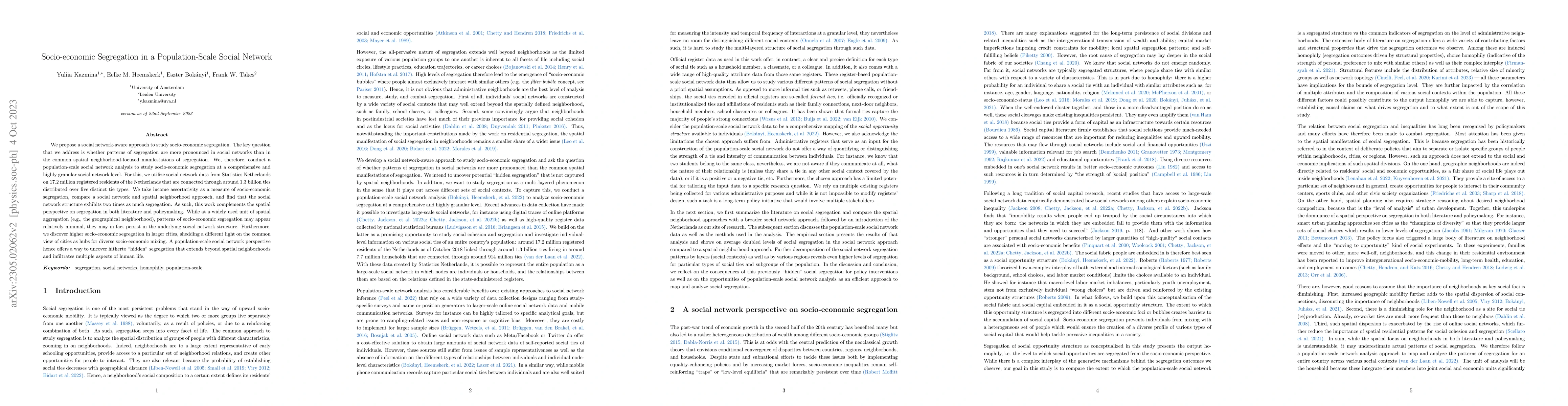 Thumbnail for Socio-economic Segregation in a Population-Scale Social Network