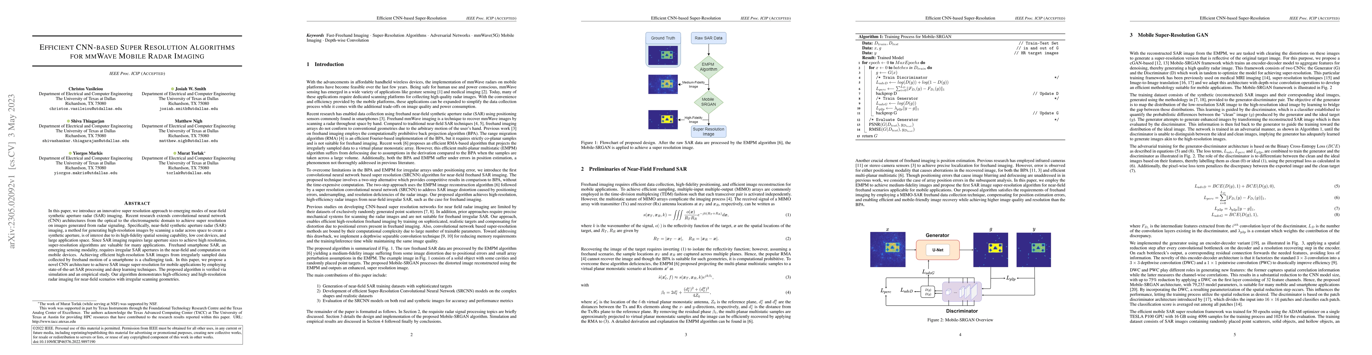 Thumbnail for Efficient CNN-based Super Resolution Algorithms for mmWave Mobile Radar
  Imaging