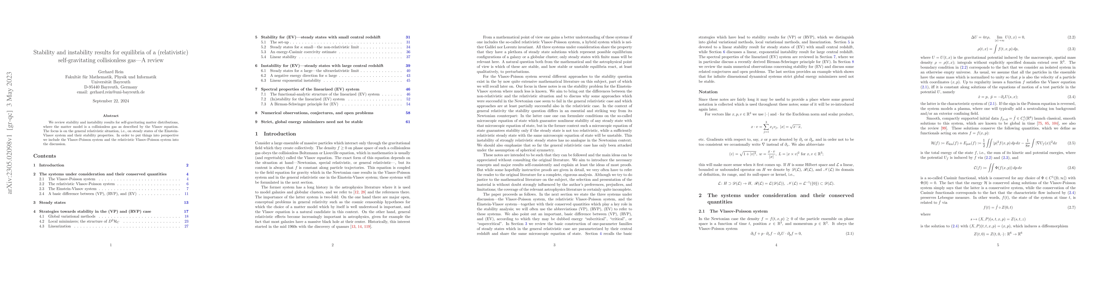 Thumbnail for Stability and instability results for equilibria of a (relativistic)
  self-gravitating collisionless gas -- A review