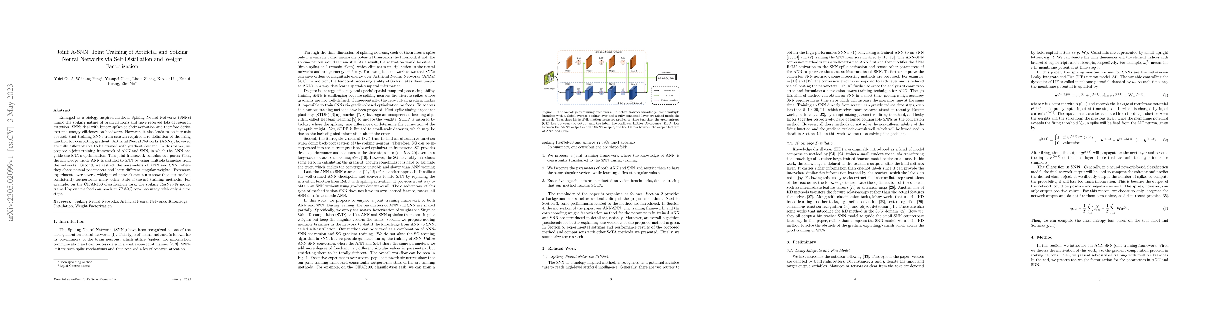 Thumbnail for Joint A-SNN: Joint Training of Artificial and Spiking Neural Networks
  via Self-Distillation and Weight Factorization